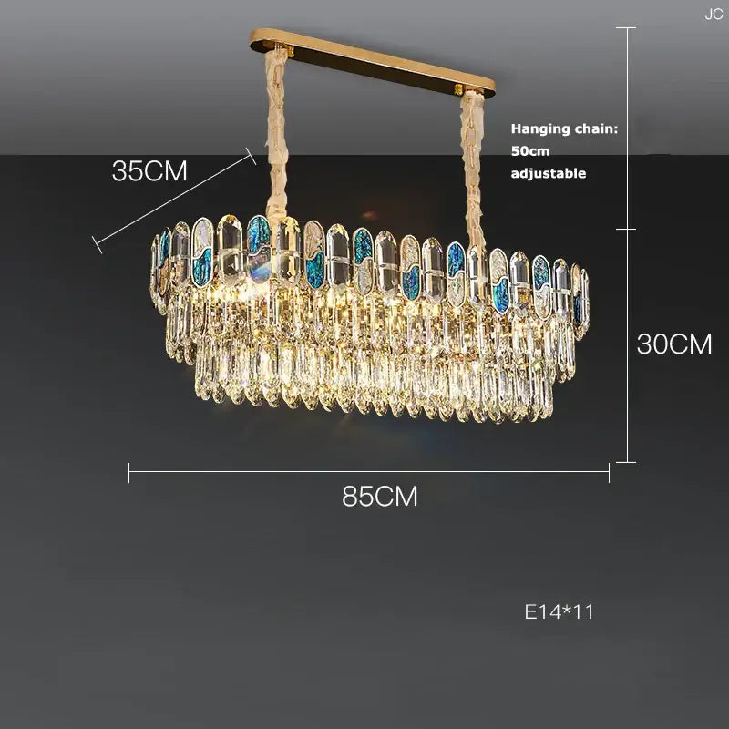 Gold and blue crystal chandelier led living room lighting