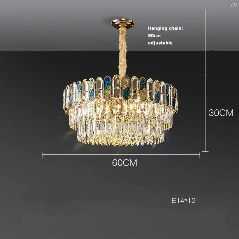 Gold and blue crystal chandelier led living room lighting