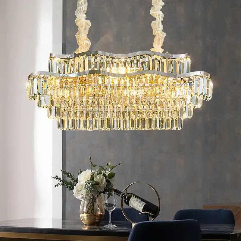 Decorbites crystal chandelier golden layered light for living room