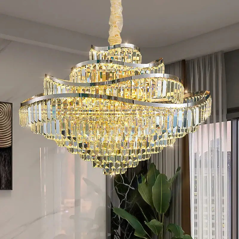 Decorbites crystal chandelier golden layered light for living room