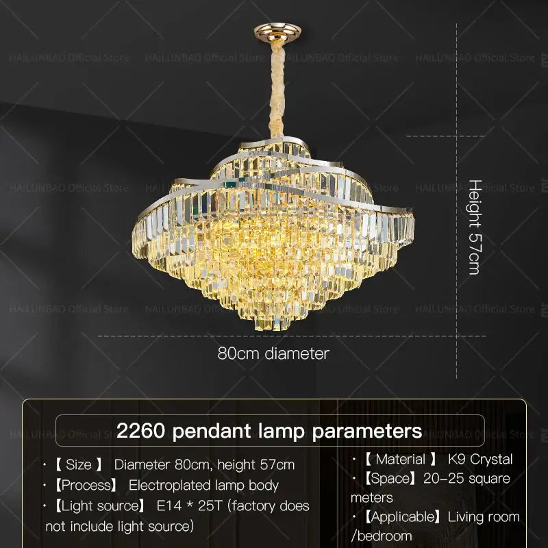 Decorbites crystal chandelier golden layered light for living room