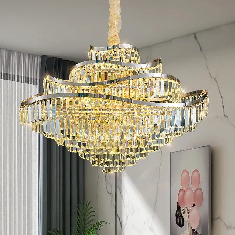 Decorbites crystal chandelier golden layered light for living room