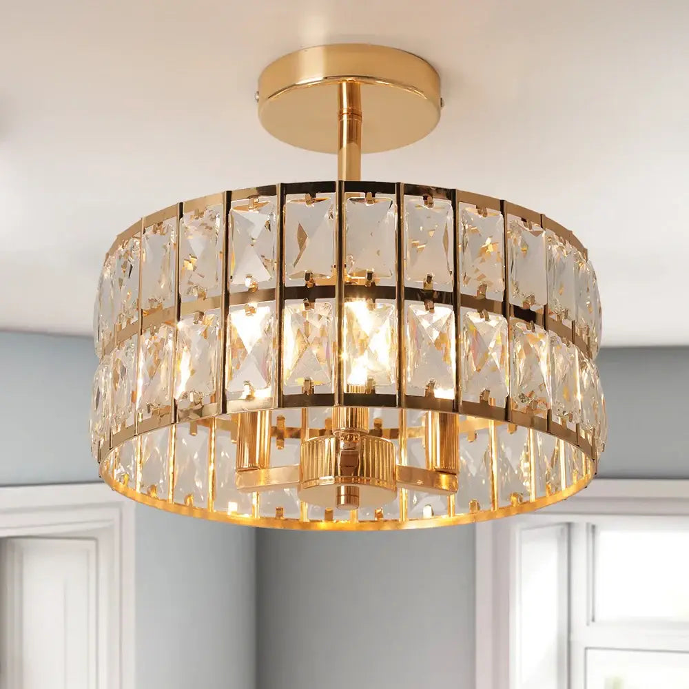 Modern gold tiered crystal chandelier led pendant light dining room