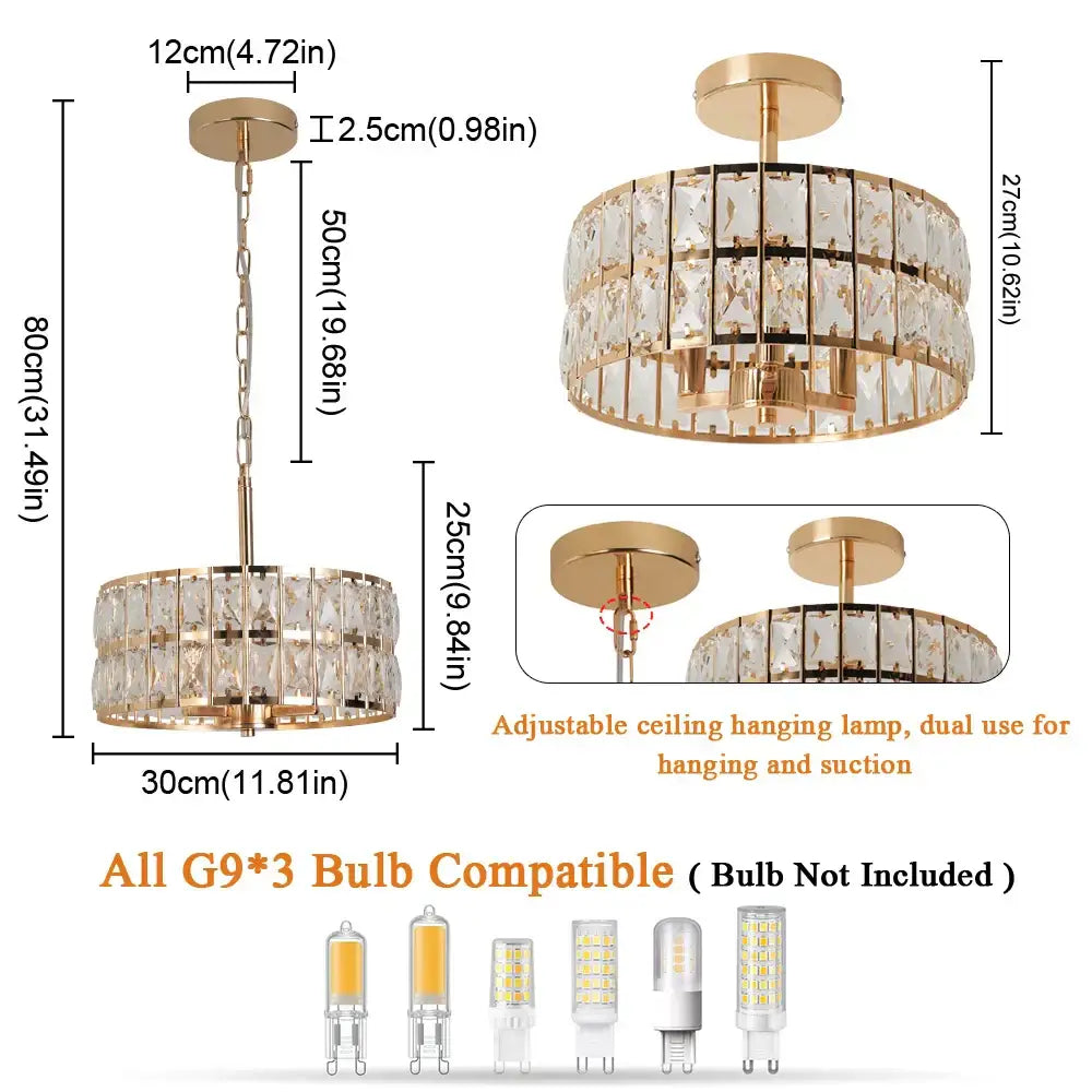 Modern gold tiered crystal chandelier led pendant light dining room