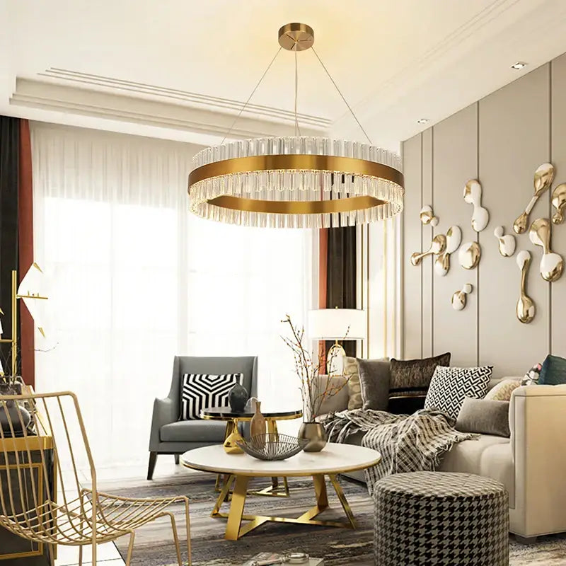 Modern gold crystal led ring chandelier for dining room