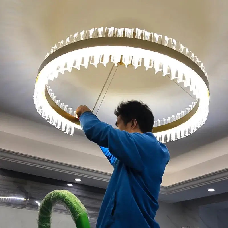 Modern gold crystal led ring chandelier for dining room