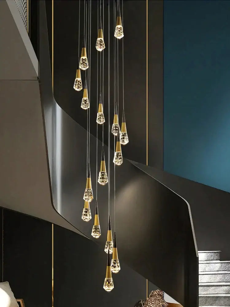 Modern gold crystal chandelier led staircase light for living room