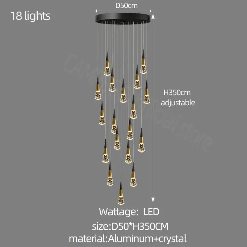 Modern gold crystal chandelier led staircase light for living room