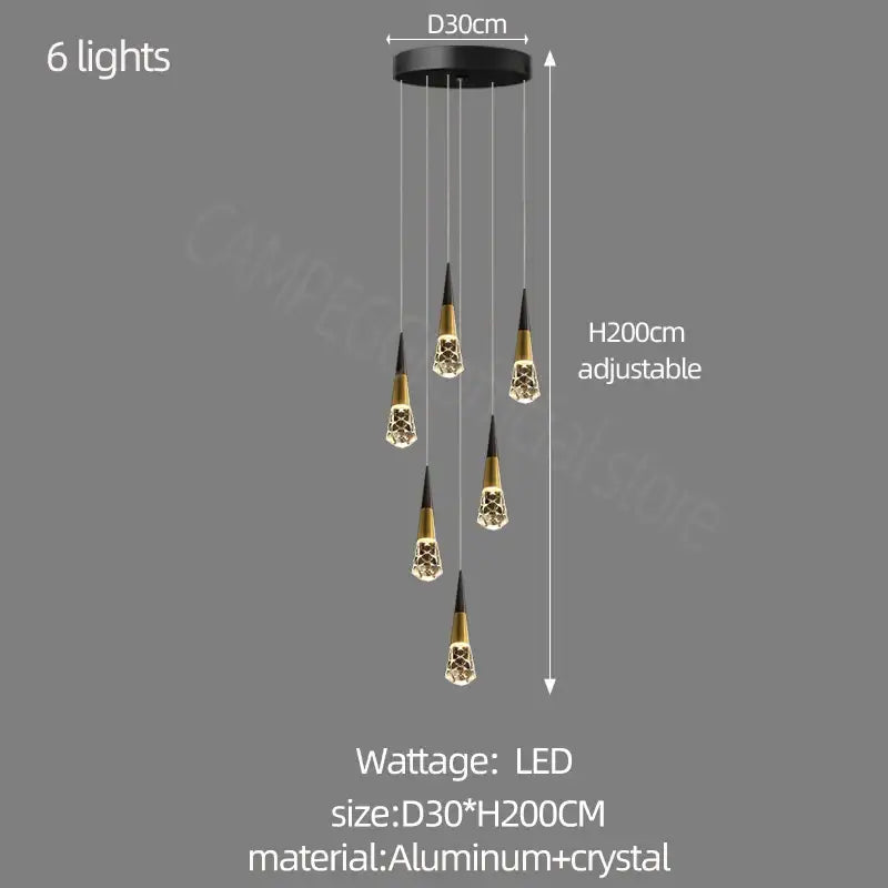 Modern gold crystal chandelier led staircase light for living room