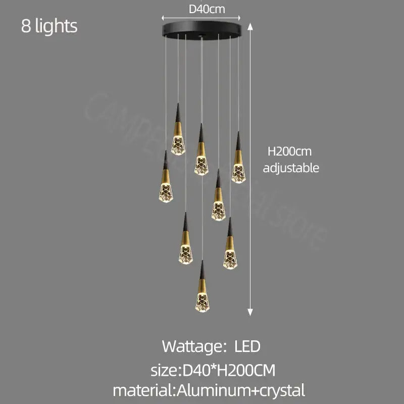 Modern gold crystal chandelier led staircase light for living room