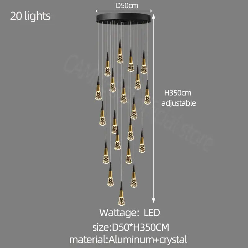 Modern gold crystal chandelier led staircase light for living room