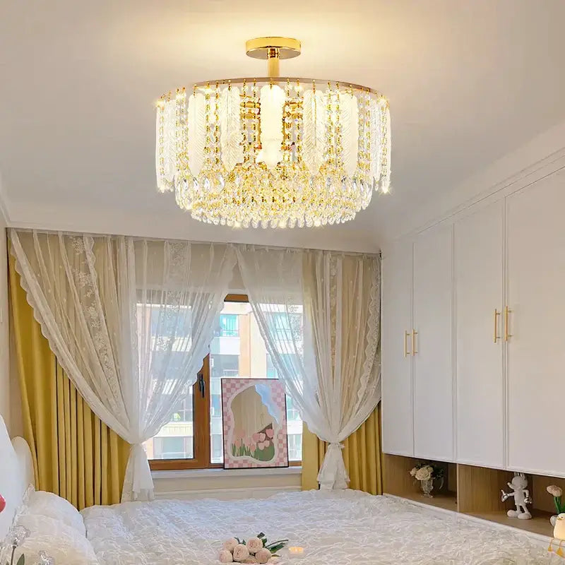 Elegant tiered gold crystal chandelier light for dining room