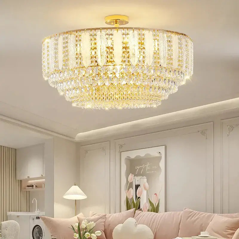 Elegant tiered gold crystal chandelier light for dining room