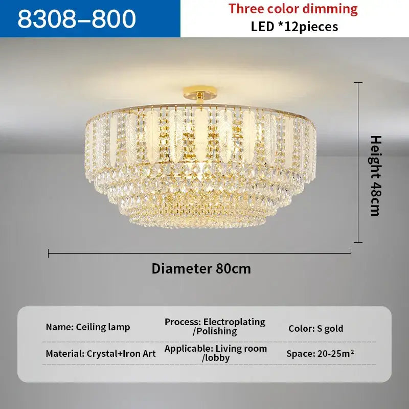 Elegant tiered gold crystal chandelier light for dining room