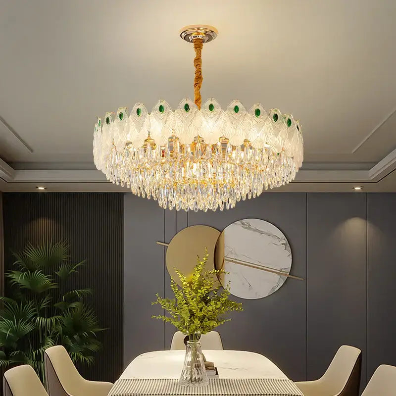 French luxury green and gold decorbites crystal chandelier living room