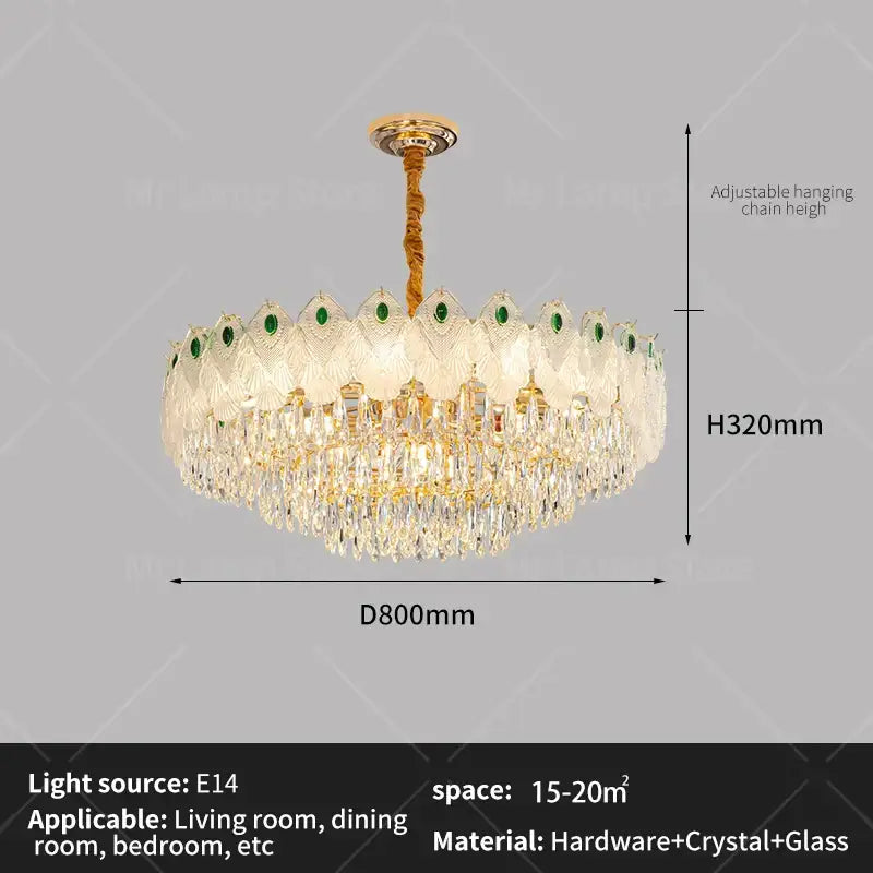 French luxury green and gold decorbites crystal chandelier living room