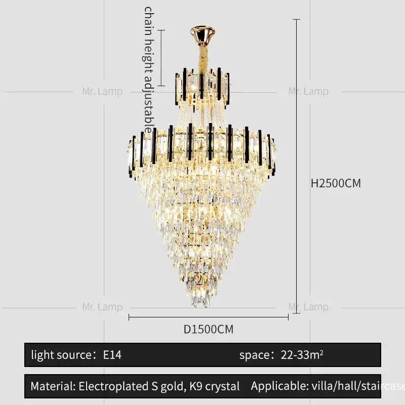 Luxury black & gold decorbites crystal chandelier light living room