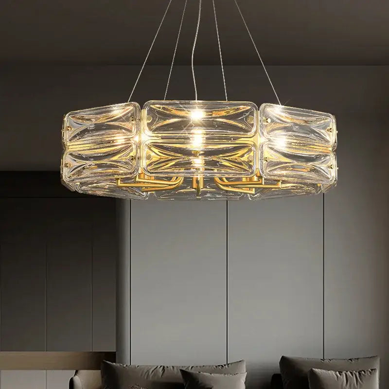 Modern geometric gold crystal chandelier lighting for dining room