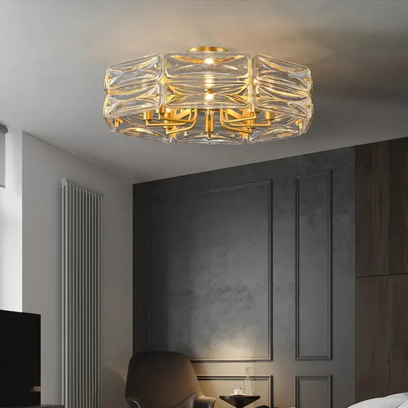 Modern geometric gold crystal chandelier lighting for dining room