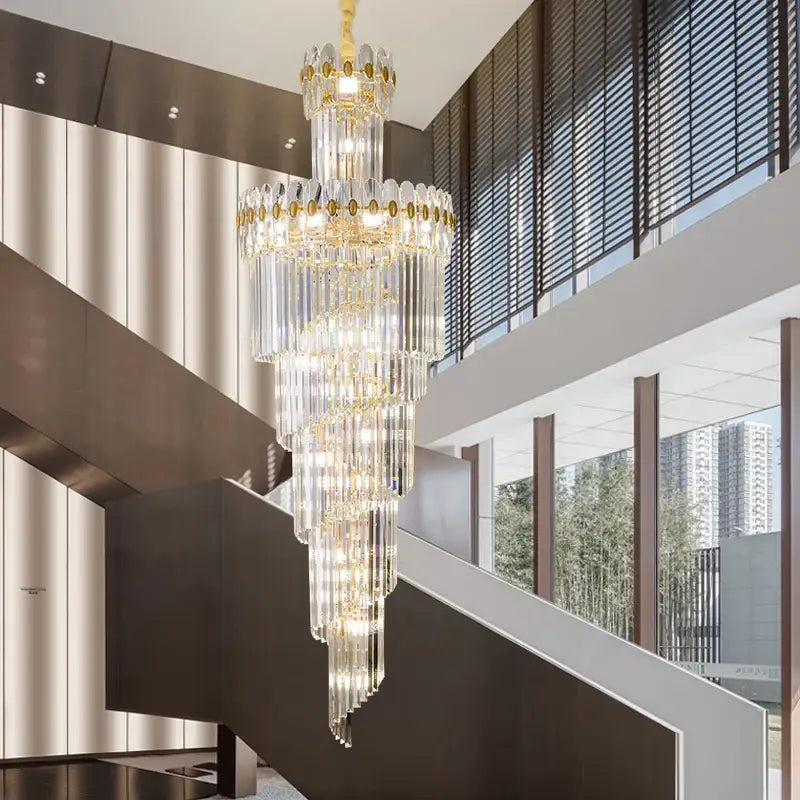DecorBites™ Crystal Chandelier: Luxe Stairwell Lighting for Duplex Villa, Loft, or Living Room