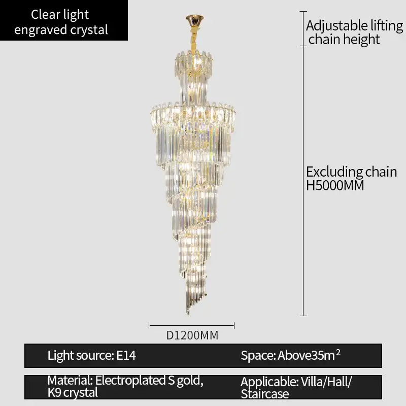 DecorBites™ Crystal Chandelier: Luxe Stairwell Lighting for Duplex Villa, Loft, or Living Room