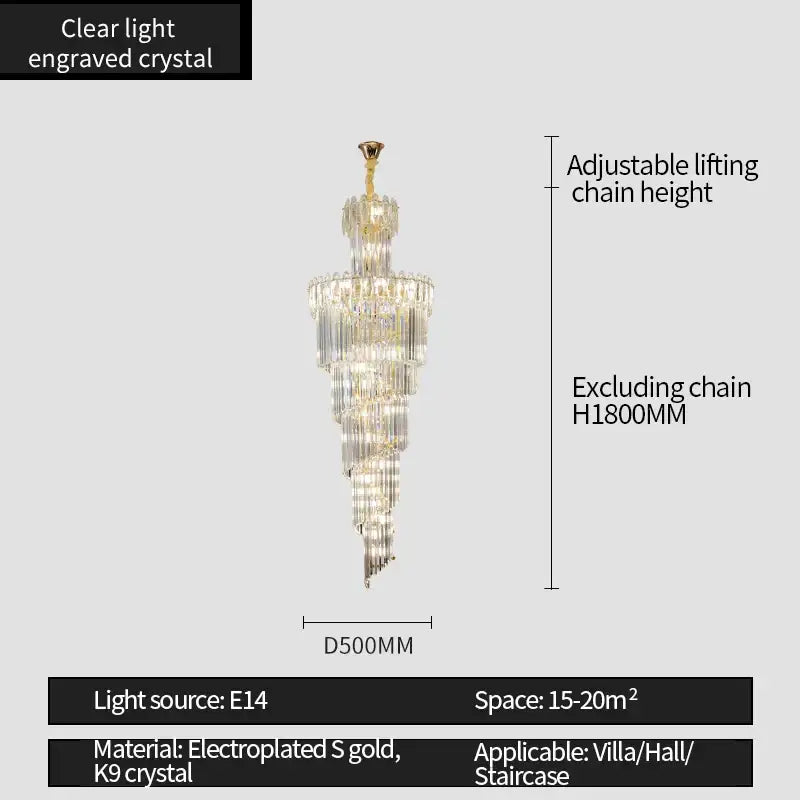 DecorBites™ Crystal Chandelier: Luxe Stairwell Lighting for Duplex Villa, Loft, or Living Room