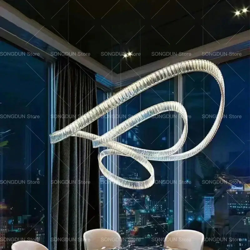Modern spiral silver decorbites crystal chandelier living room light