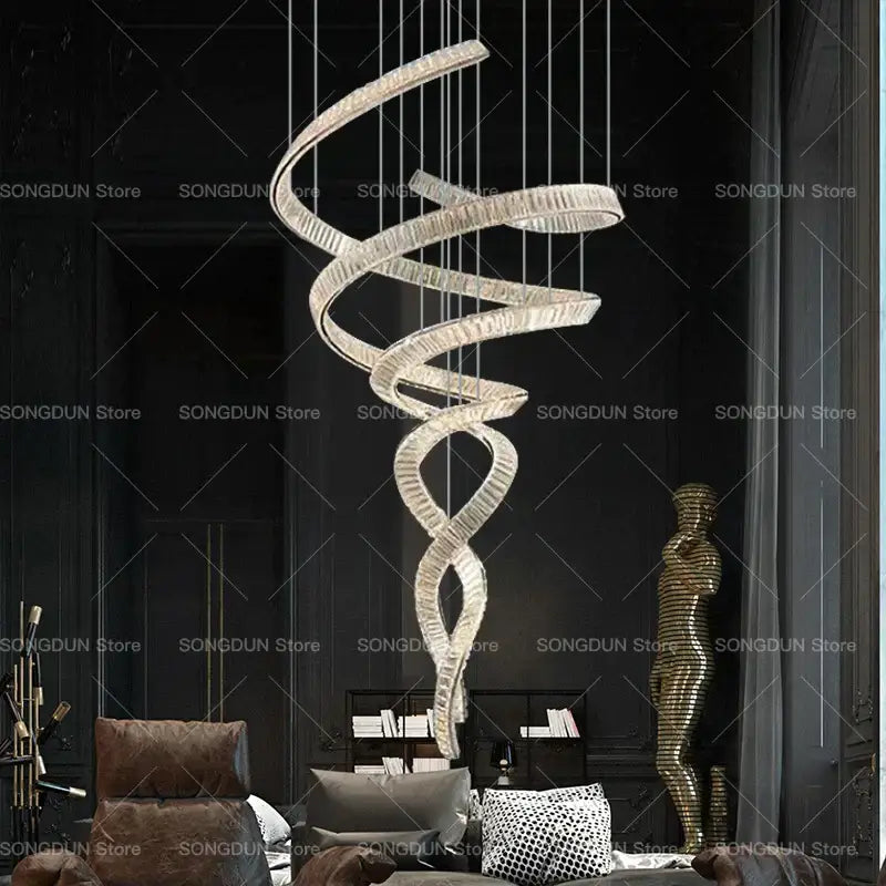 Modern spiral silver decorbites crystal chandelier living room light
