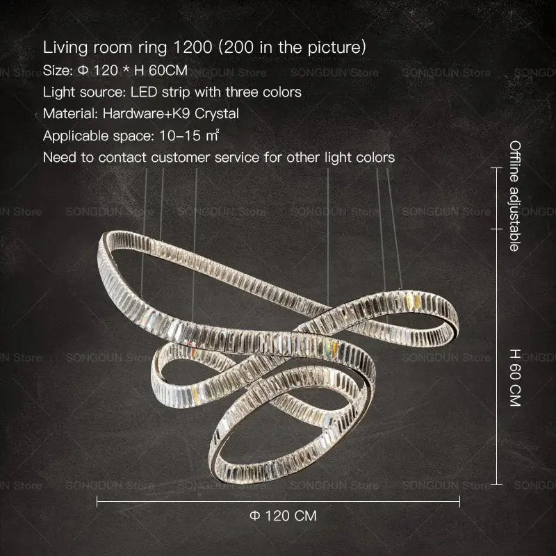 Modern spiral silver decorbites crystal chandelier living room light
