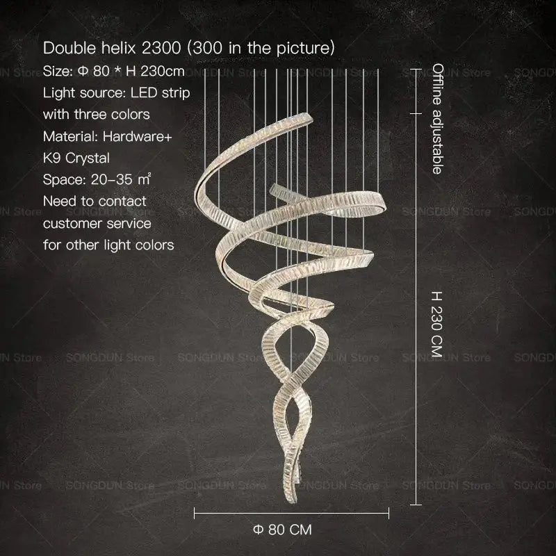 Modern spiral silver decorbites crystal chandelier living room light