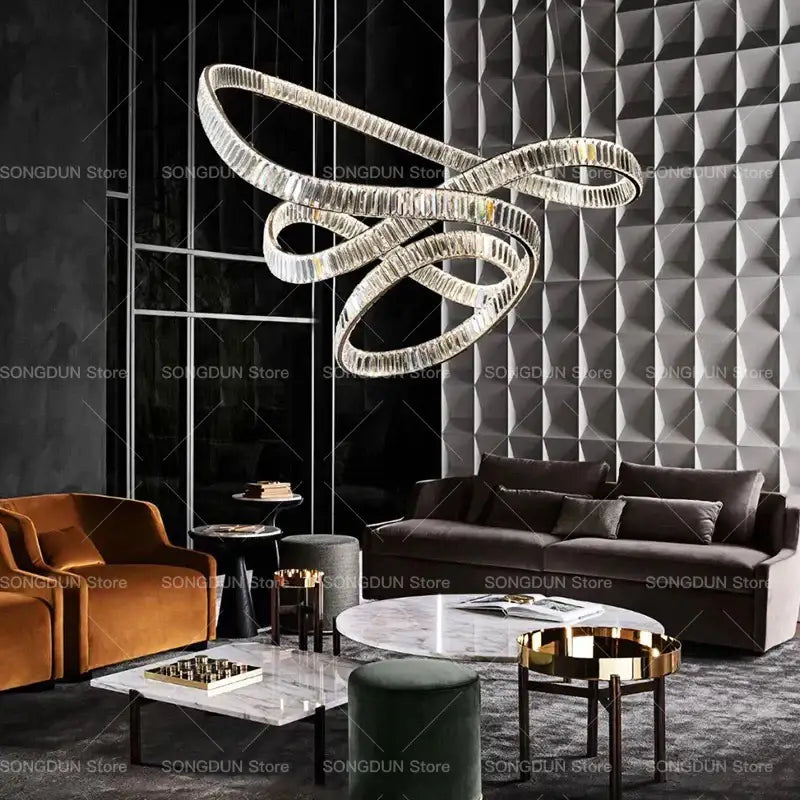 Modern spiral silver decorbites crystal chandelier living room light