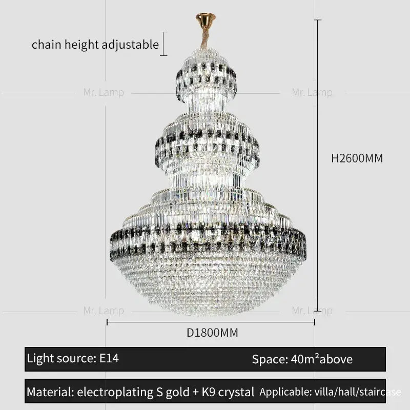 Luxury gold and clear black decorbites crystal chandelier living room