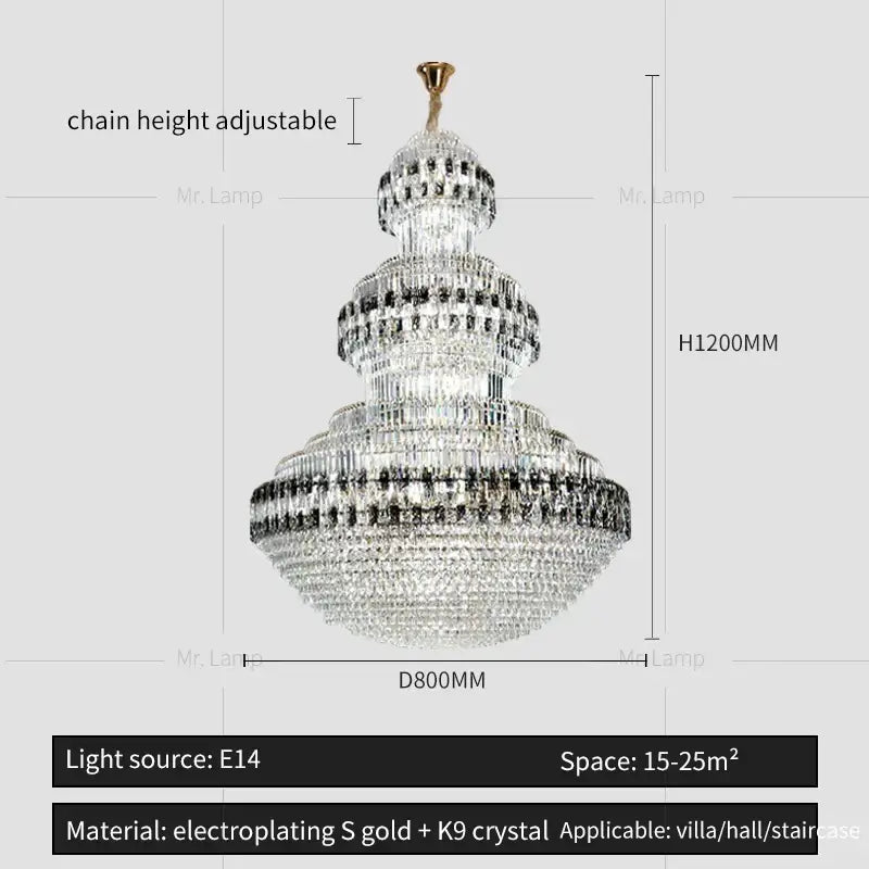 Luxury gold and clear black decorbites crystal chandelier living room