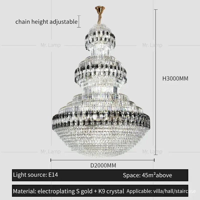 Luxury gold and clear black decorbites crystal chandelier living room