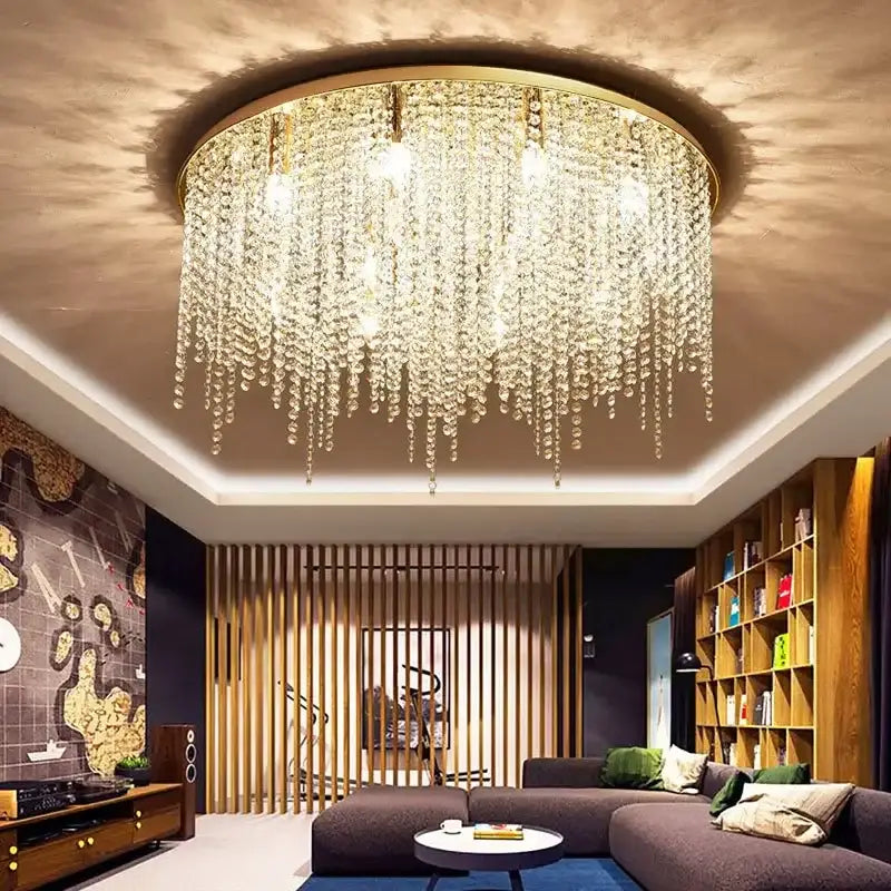 DecorBites™ Crystal Chandelier: Luxury Gold Ceiling Light Fixture for Living Room, Bedroom - LED Square Design