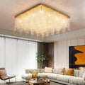 DecorBites™ Crystal Chandelier: Luxury Gold Ceiling Light Fixture for Living Room, Bedroom - LED Square Design