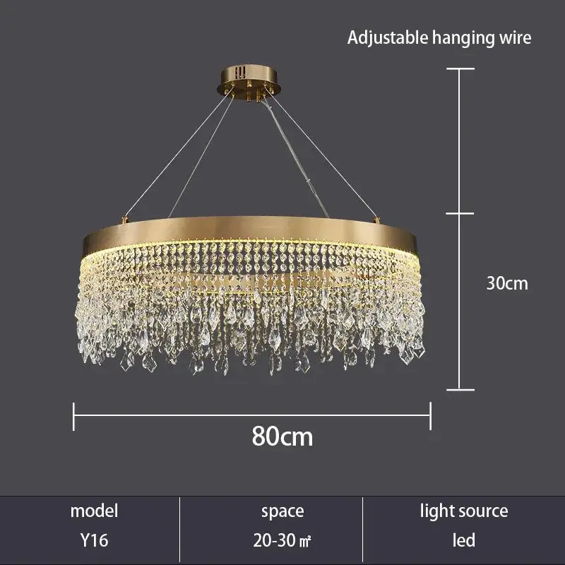 DecorBites™ Crystal Chandelier: Luxury Gold LED Circle Ceiling Pendant Light