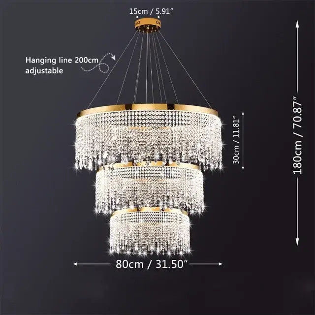 DecorBites™ Crystal Chandelier: Luxury Gold LED Circle Ceiling Pendant Light