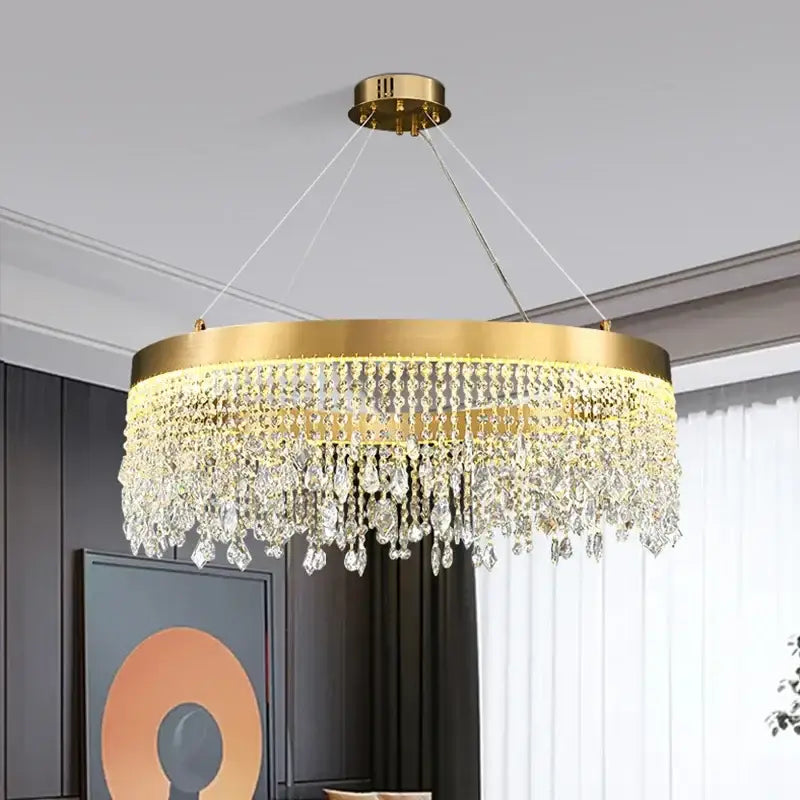 DecorBites™ Crystal Chandelier: Luxury Gold LED Circle Ceiling Pendant Light