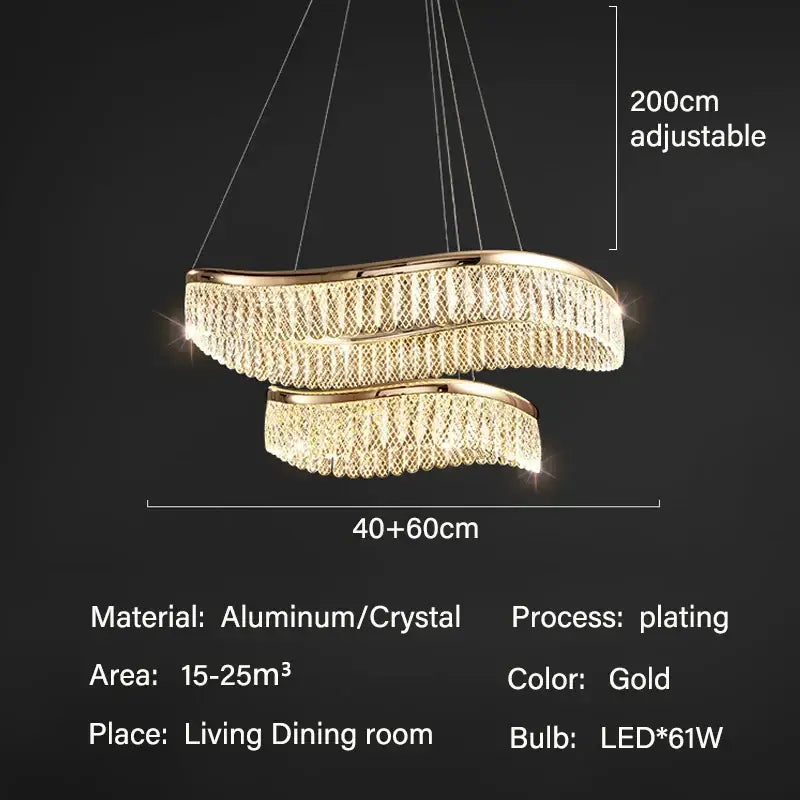 Decorbites crystal chandelier modern gold tiered light for living room