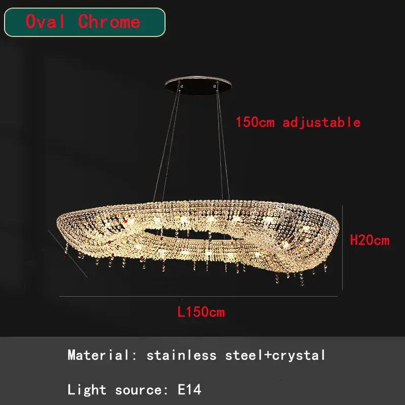 DecorBites™ Crystal Chandelier: Luxury Oval LED Pendant Light for Living & Dining Room
