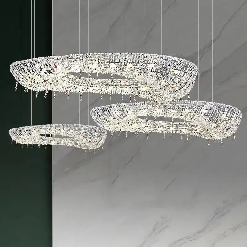 DecorBites™ Crystal Chandelier: Luxury Oval LED Pendant Light for Living & Dining Room