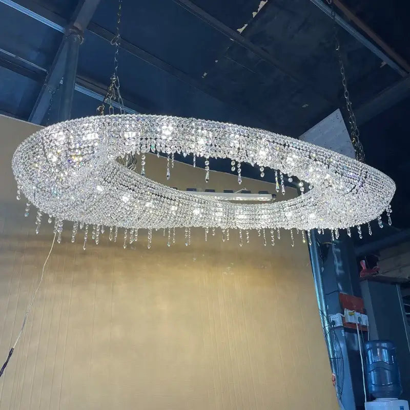 DecorBites™ Crystal Chandelier: Luxury Oval LED Pendant Light for Living & Dining Room