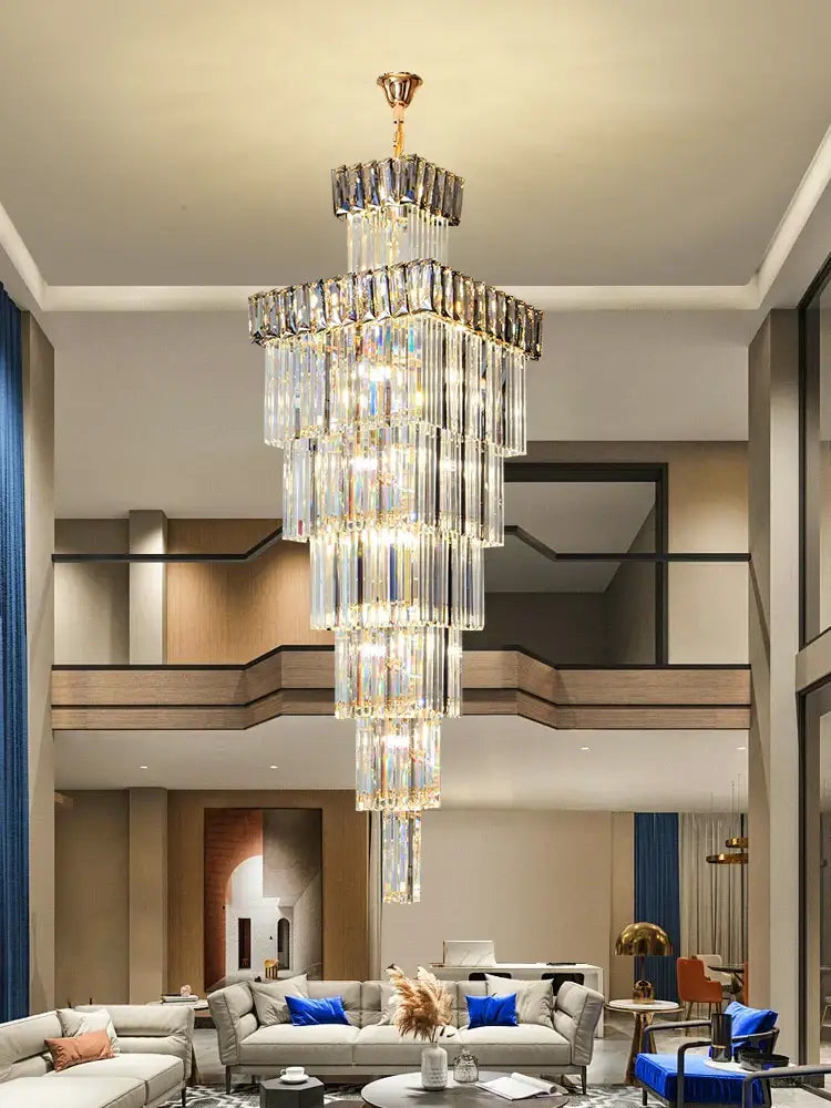 DecorBites™ Crystal Chandelier: Luxury Spiral Staircase Pendant Light for Duplex Hollow Loft