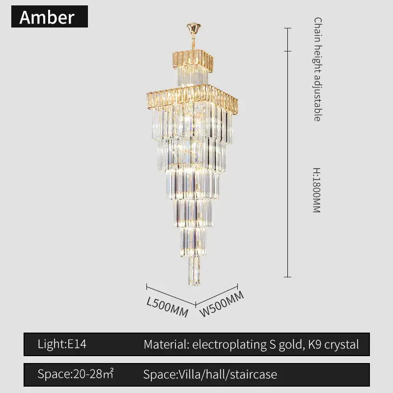 DecorBites™ Crystal Chandelier: Luxury Spiral Staircase Pendant Light for Duplex Hollow Loft