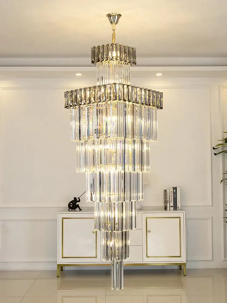DecorBites™ Crystal Chandelier: Luxury Spiral Staircase Pendant Light for Duplex Hollow Loft