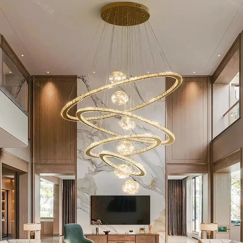 DecorBites™ Crystal Chandelier: Luxury Stair Pendant Light for Living Room, Ceiling & Indoor Lighting