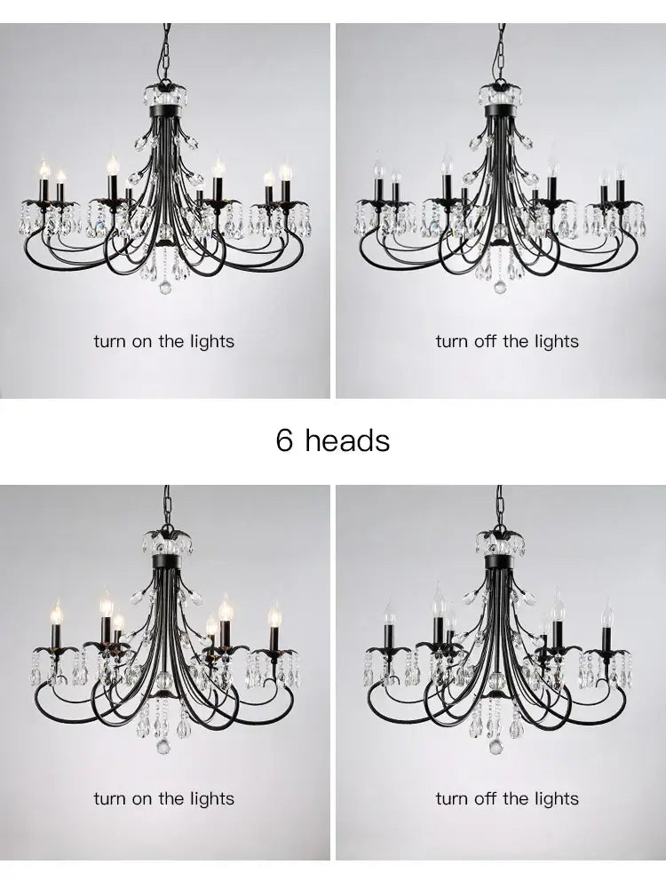 DecorBites™ Crystal Chandelier: Modern Black E14 Candle Pendent Lamp for Living Room