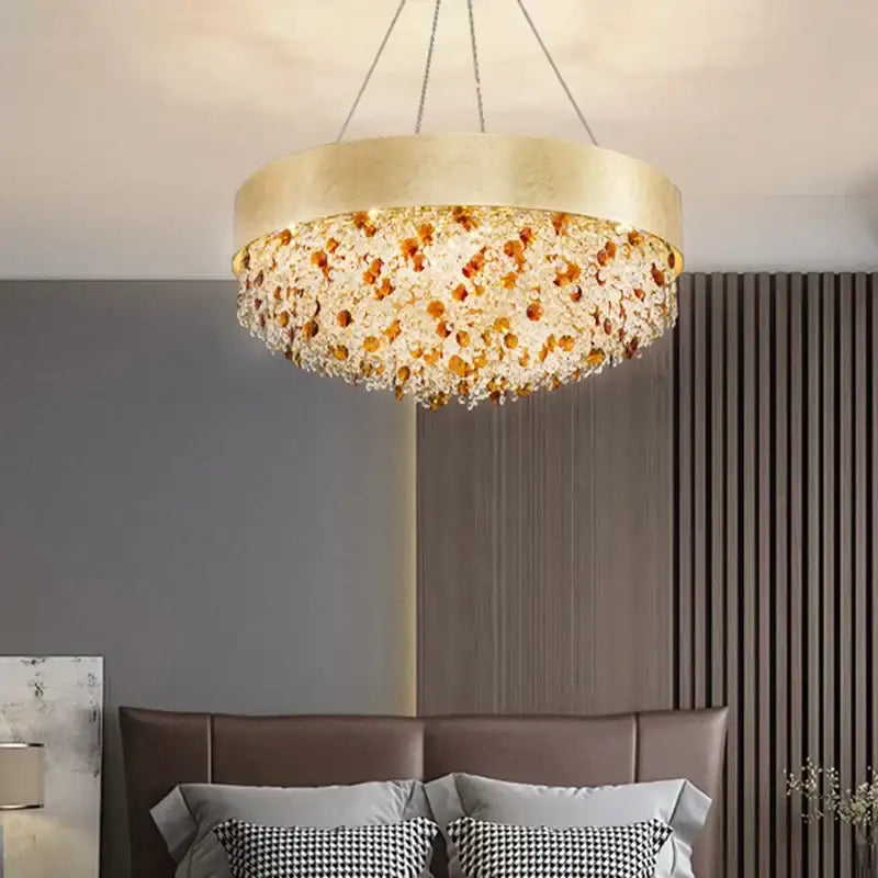 DecorBites™ Crystal Chandelier: Modern Circular Design for Living Room, Lobby, Kitchen Island.