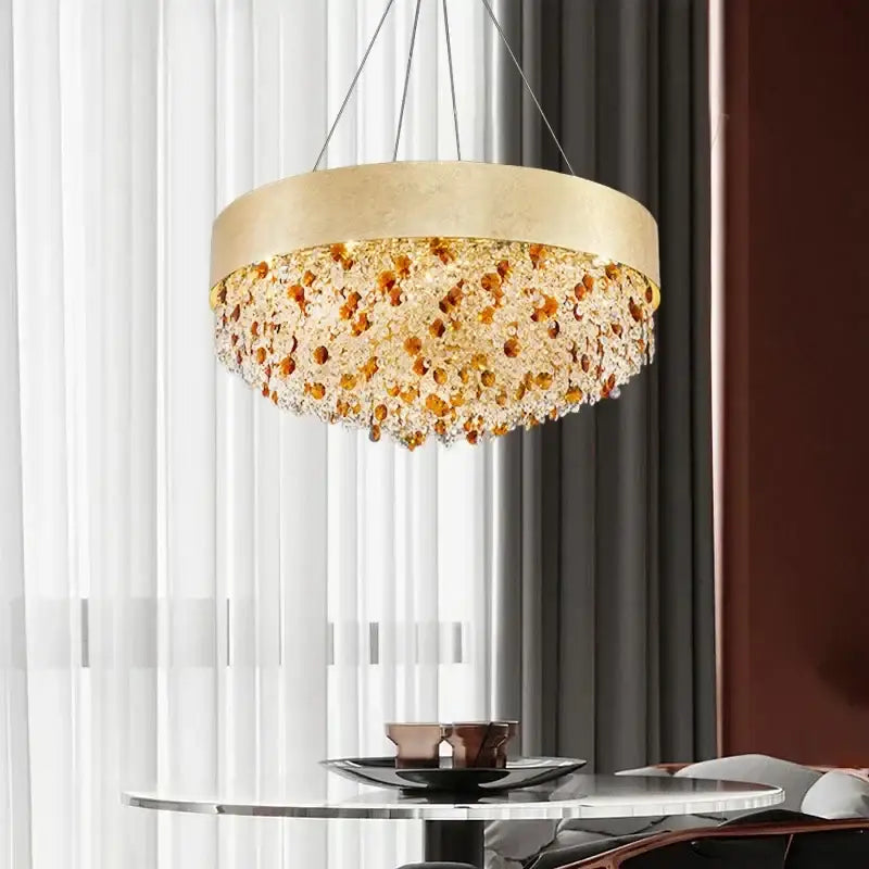 DecorBites™ Crystal Chandelier: Modern Circular Design for Living Room, Lobby, Kitchen Island.